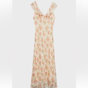 Mango Floral Midi Dress - Cream and Peach